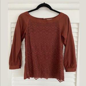 H&M Size 2 Ox Blood Burgundy Lace Blouse Top XS XXS